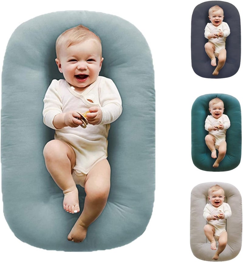 Loevin Baby Lounger for Newborn,Baby Nest for Newborn Soft Cotton Breathable for Playtime & Relaxation,Flat Babies Essentials Gifts Newborn Lounger for Boys & Girls 0-12 Months(Misty Blue) - Image 1